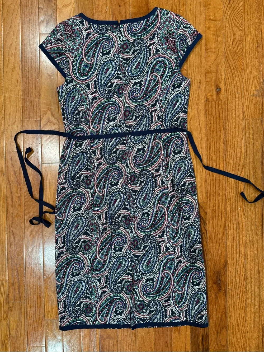 Talbots Navy Paisley Sheath Dress with Teal & Burgundy Accents